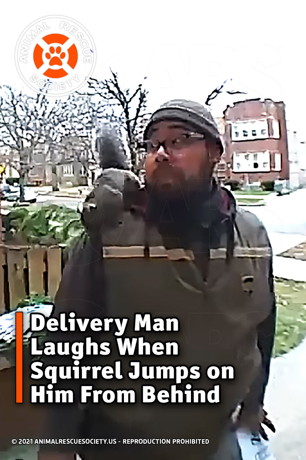 Delivery Man Laughs When Squirrel Jumps on Him From Behind